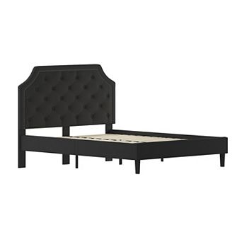 Merrick Lane Provence Platform Bed with Slatted Support, Tufted Upholstery and Accent Nail Trim