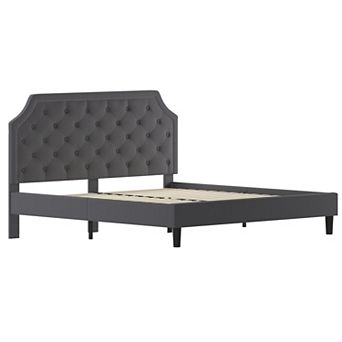 Merrick Lane Provence Platform Bed with Slatted Support, Tufted Upholstery and Accent Nail Trim