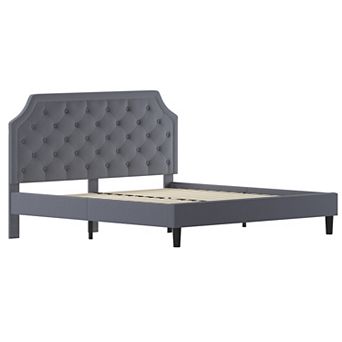 Merrick Lane Provence Platform Bed with Slatted Support, Tufted Upholstery and Accent Nail Trim