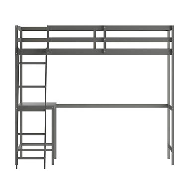 Emma and Oliver Ridley Wood Loft Bed Frame with Protective Guardrails and Integrated Desk and Ladder