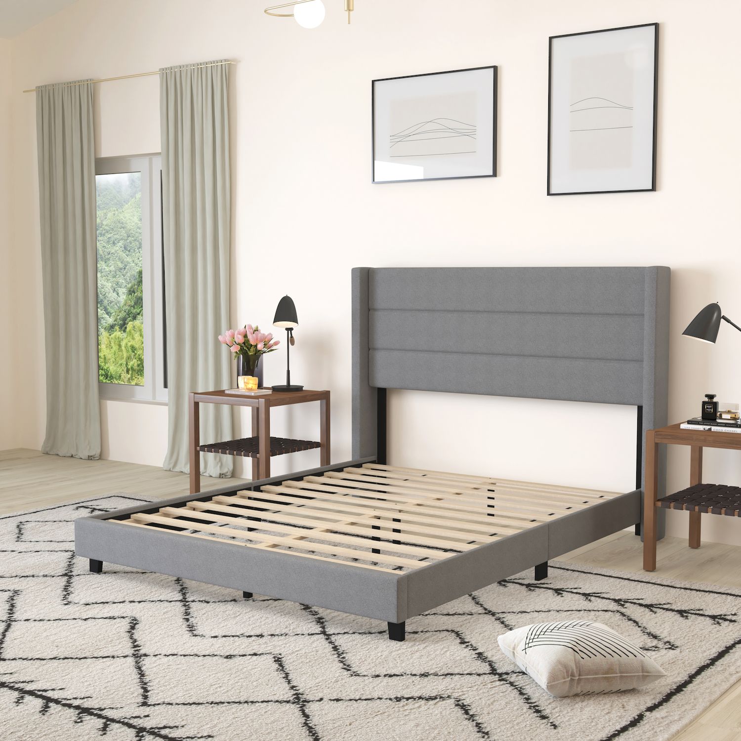 Merrick Lane Percy Modern Platform Bed With Padded Channel Stitched ...