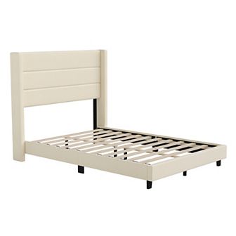 Merrick Lane Percy Modern Platform Bed with Padded Channel Stitched Upholstered Wingback Headboard