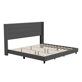 Merrick Lane Percy Modern Platform Bed with Padded Channel Stitched Upholstered Wingback Headboard