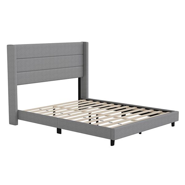 Merrick Lane Percy Modern Platform Bed with Padded Channel Stitched Upholstered Wingback Headboard - Gray (KING)