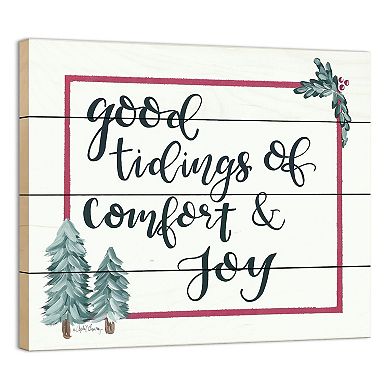 White and Black "Good Tidings of Comfort and Joy" Christmas Rectangular Wall Art Decor 12" x 16"