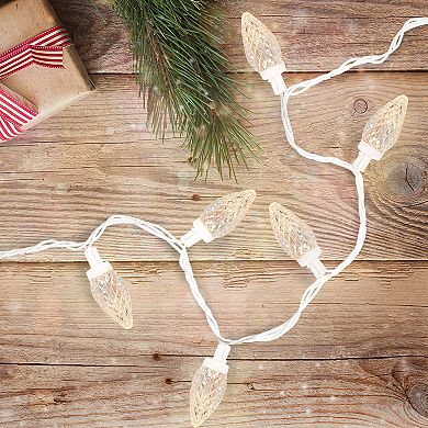 100 Count Warm White LED Faceted C9 Christmas Lights - 41 ft White Wire