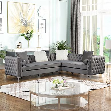 Morden Fort Living Room Collection Sectional Curve Sofa Set Velvet