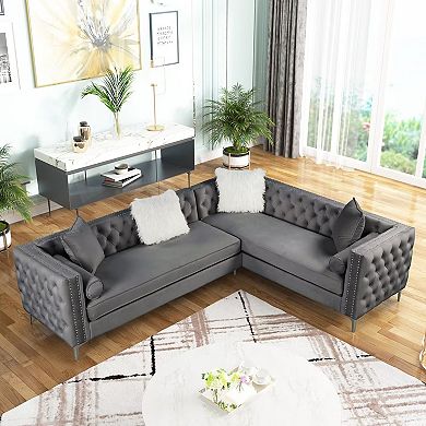 Morden Fort Living Room Collection Sectional Curve Sofa Set Velvet