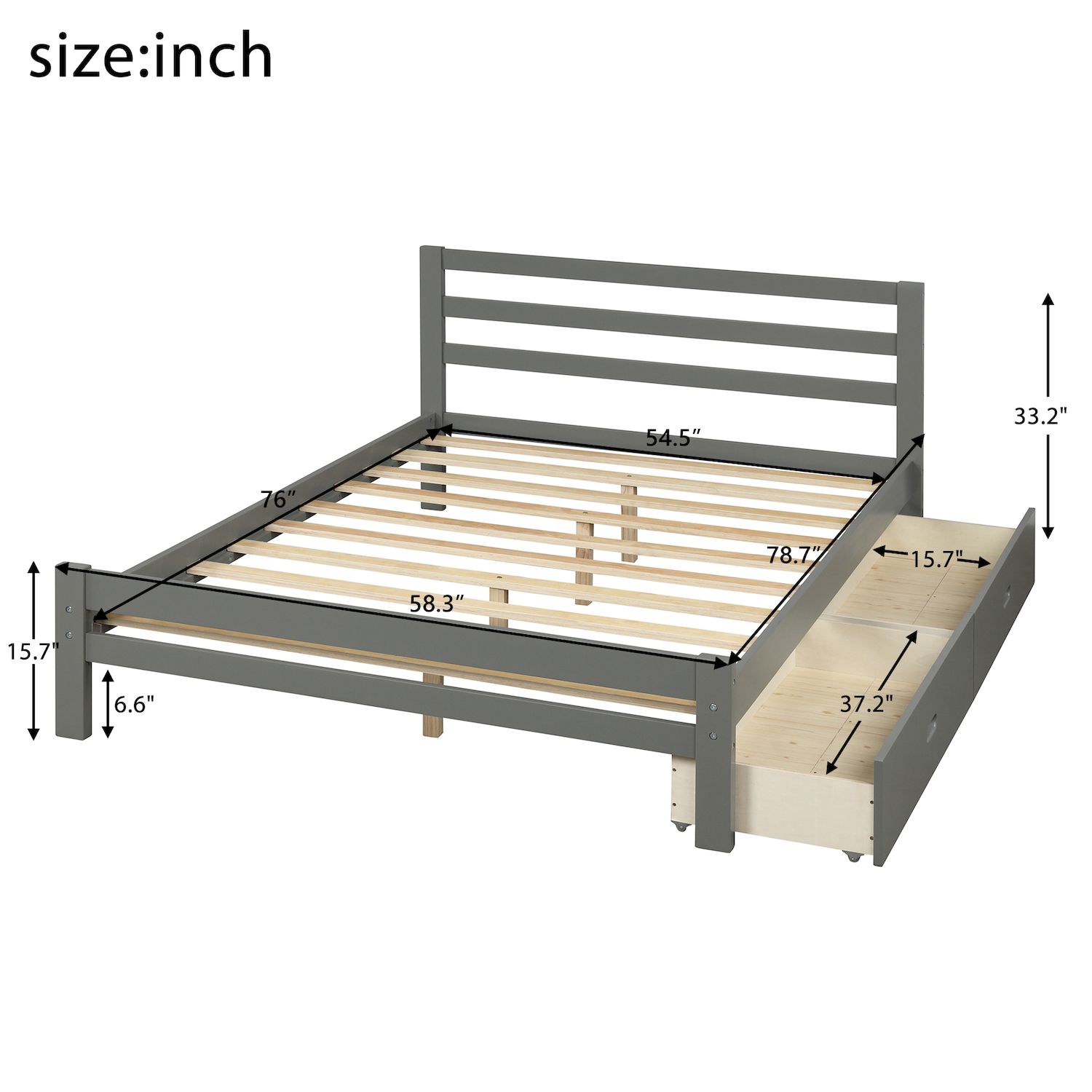 Merax Full Size Wood Platform Bed With Two Drawers