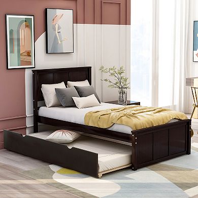 Merax Twin Size Platform Bed with Twin Size Trundle