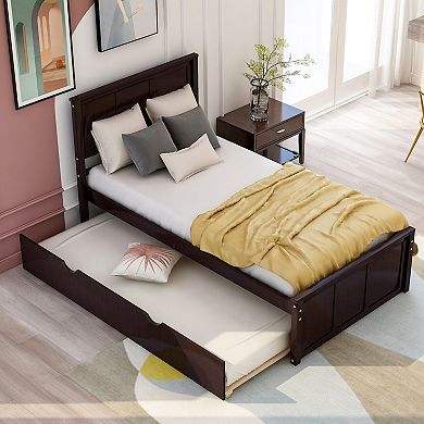 Merax Twin Size Platform Bed with Twin Size Trundle