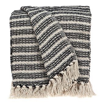 Beige and Black Handloom Throw Blanket 52" x 67"