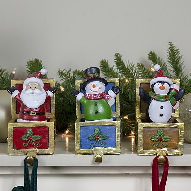 Set of 3 Santa Snowman and Penguin Jack in the Box Christmas Stocking Holders