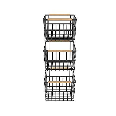 Oceanstar Metal Wire Organizer Bin Basket with Handles, Set of 3