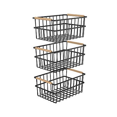Oceanstar Metal Wire Organizer Bin Basket with Handles, Set of 3