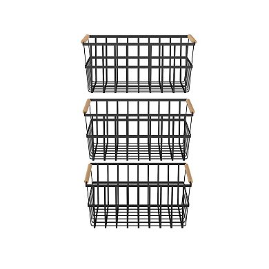 Oceanstar Metal Wire Organizer Bin Basket with Handles, Set of 3