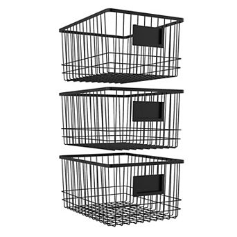Oceanstar Metal Wire Organizer Bin Basket with Card Holder, Set of 3