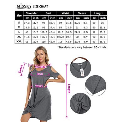 Women V Neck T-shirt Dresses Swing Short Sleeve Cold Shoulder Tunic Twist Knot Midi Shirt Dress