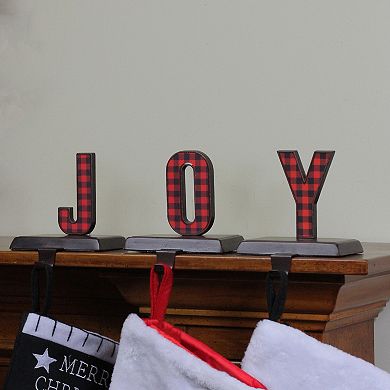 Set of 3 Red and Black Buffalo Plaid "JOY" Christmas Stocking Holder 6"