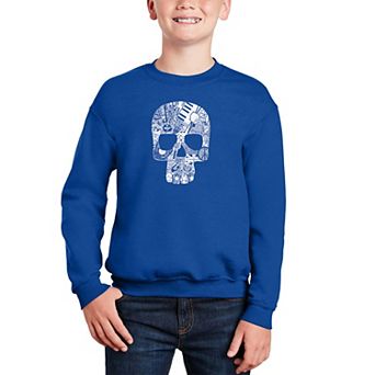 Rock N Roll Skull - Boy's Word Art Crewneck Sweatshirt