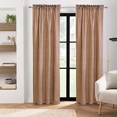 Energy Efficient Room Darkening Mini Check Pattern Pole Top Curtain Panel Pair