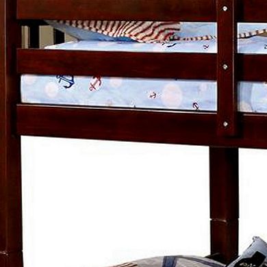 Slatted Twin Over Twin Bunk Bed with Attached Ladder, Espresso Brown