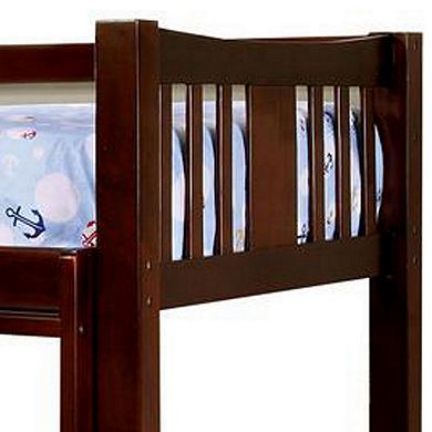 Slatted Twin Over Twin Bunk Bed with Attached Ladder, Espresso Brown
