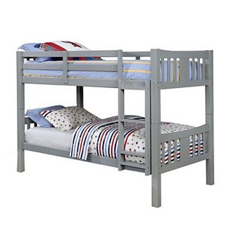 Slatted Twin Over Twin Bunk Bed with Attached Ladder, Espresso Brown