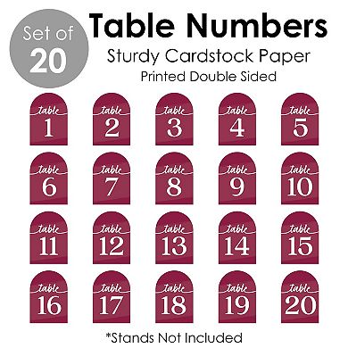Big Dot Of Happiness Burgundy Elegantly Simple Double-sided 5 X 7 In Cards Table Numbers 1-20