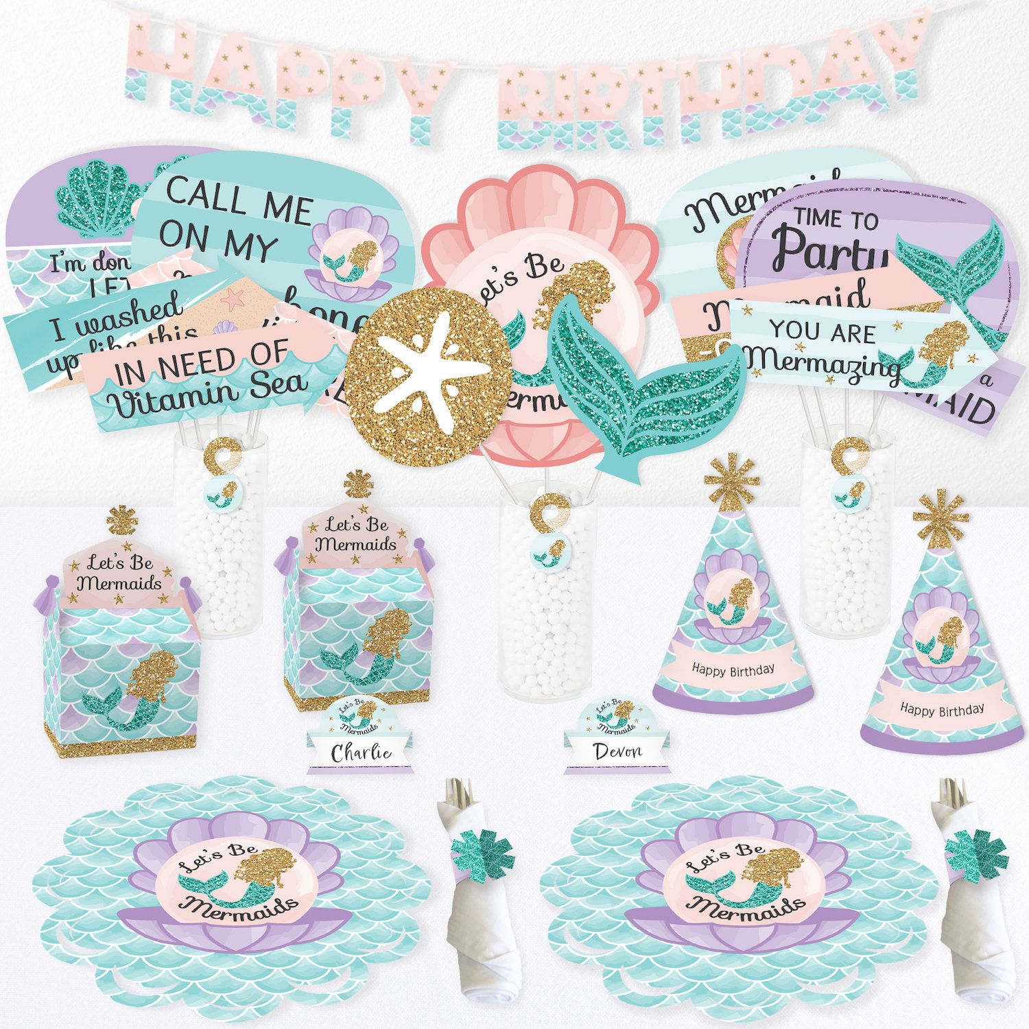 Big Dot of Happiness Let's Be Mermaids - Birthday Party Favor Kids Stickers  - 16 Sheets - 256 Stickers