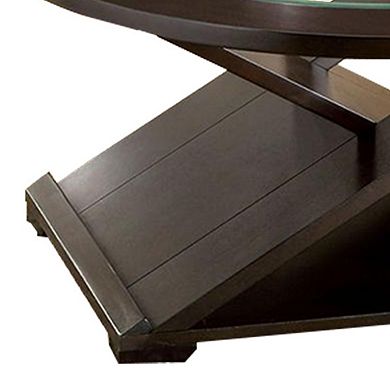 3 Piece Round Glass Coffee Table and End Table with X Shaped Base, Brown