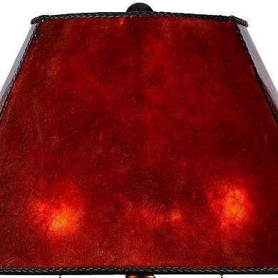 20 Inch Table Lamp, Vintage Red Amber Mica Shade, Upturned Arms, Round Body