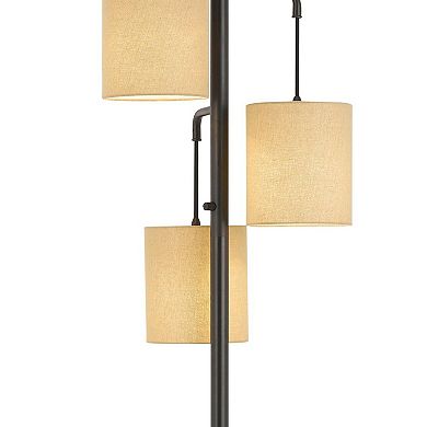 3 Light Lantern Design Metal Floor Lamp with Fabric Shades, Black and Beige