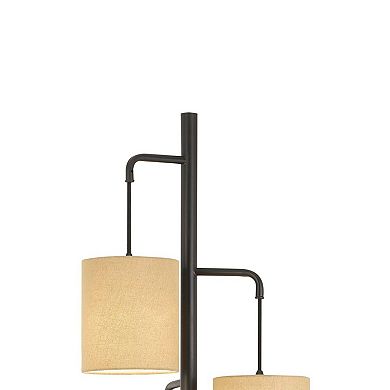 3 Light Lantern Design Metal Floor Lamp with Fabric Shades, Black and Beige