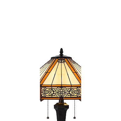 Eli 60 Inch Floor Lamp, Hexagonal Tiffany Style Shade, Dual Light, Bronze