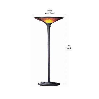 3 Way Metal Body Torchiere Lamp with Conical Mica Shade, Bronze