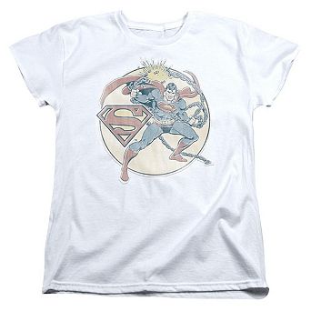 Dc Comics Retro Superman Iron On Short Sleeve Womens T-shirt