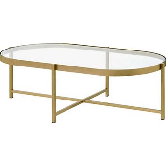 Coffee Table with Oblong Glass Top and Metal Frame, Gold