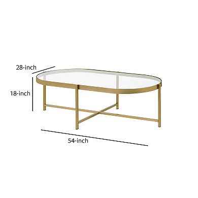 Coffee Table with Oblong Glass Top and Metal Frame, Gold
