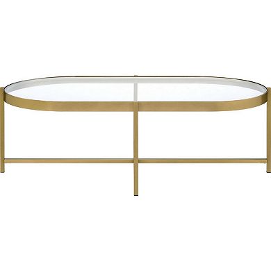 Coffee Table with Oblong Glass Top and Metal Frame, Gold