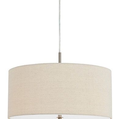 Metal Pendant Lighting with Fabric Circular Drum Shade, Off White