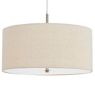 Metal Pendant Lighting with Fabric Circular Drum Shade, Off White