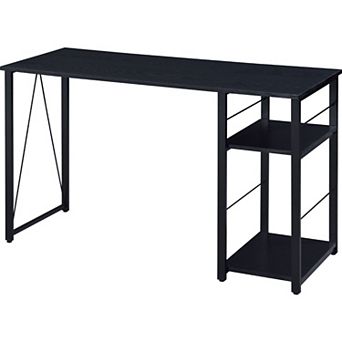 Writing Desk with 2 tier Side Shelves and Tubular Metal Legs, Black