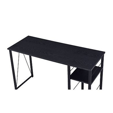Writing Desk with 2 Tier Side Shelves and Tubular Metal Legs, Black