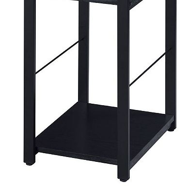 Writing Desk with 2 Tier Side Shelves and Tubular Metal Legs, Black