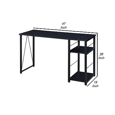 Writing Desk with 2 Tier Side Shelves and Tubular Metal Legs, Black