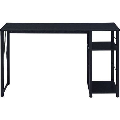 Writing Desk with 2 Tier Side Shelves and Tubular Metal Legs, Black