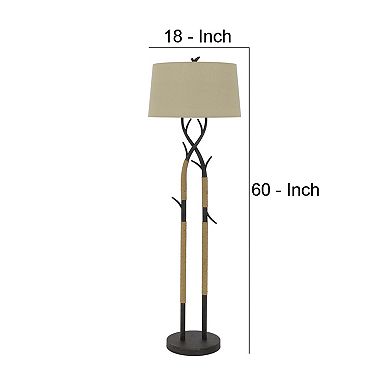 60 Inch Metal Tree Branch Base Floor Lamp, Dimmer, Black