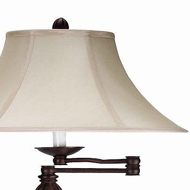 Swing Arm Metal Body Floor Lamp with Fabric Bell Shade, Bronze and Beige