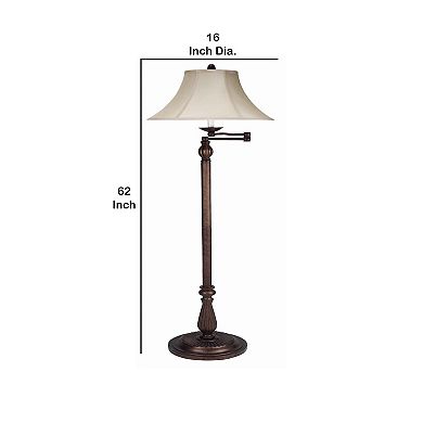 Swing Arm Metal Body Floor Lamp with Fabric Bell Shade, Bronze and Beige